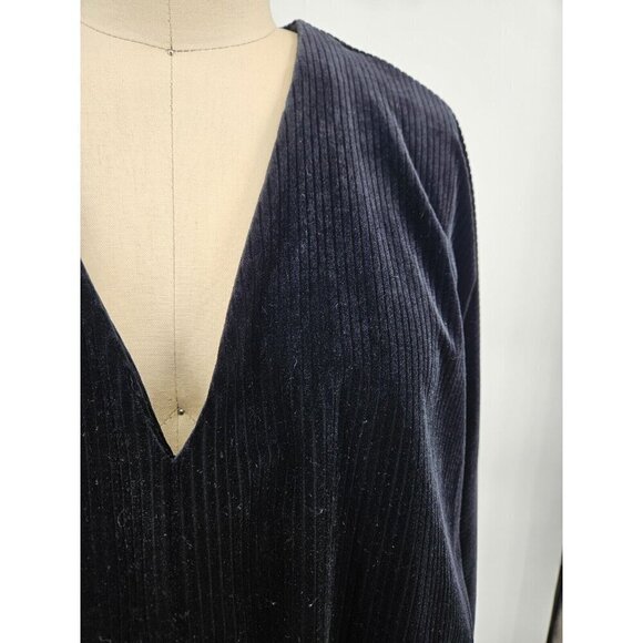 NWOT Good American Velvet Blouse Womens 0/Sm Black V Neck Front Tie Long Sleeves - Picture 3 of 9